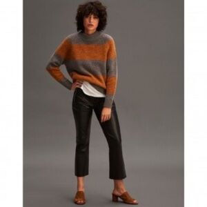 Selected Femme Knit High Neck Isabella Sweater Glazed Ginger Stripes Wool Alpaca